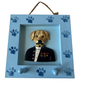 Crafty Golden Retriever Wall Hanging with Hooks Blue PawPrints Resin 3D Dog